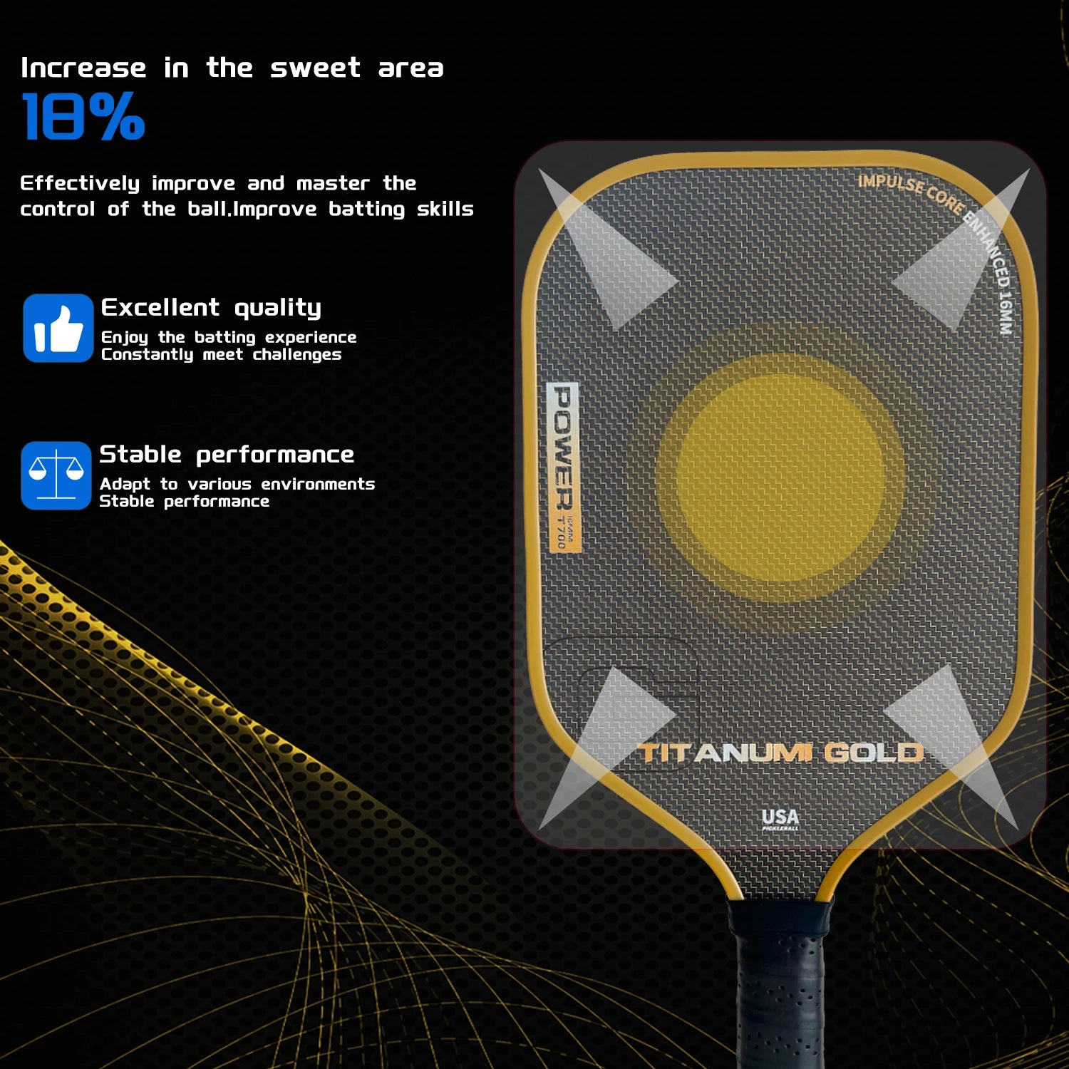 Titanium Pickleball Paddle with Four-Layer Carbon Fiber And PP Honeycomb Core Rough Frosted Cloth Surface for Enhanced Grip