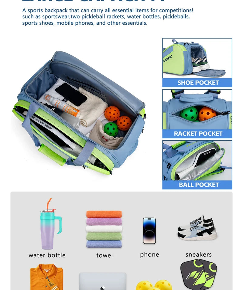 Professional Pickleball Racquet Backpack Large Capacity Waterproof Padel Pickleball Bag Shoe Compartment Padel Sporting Handbag