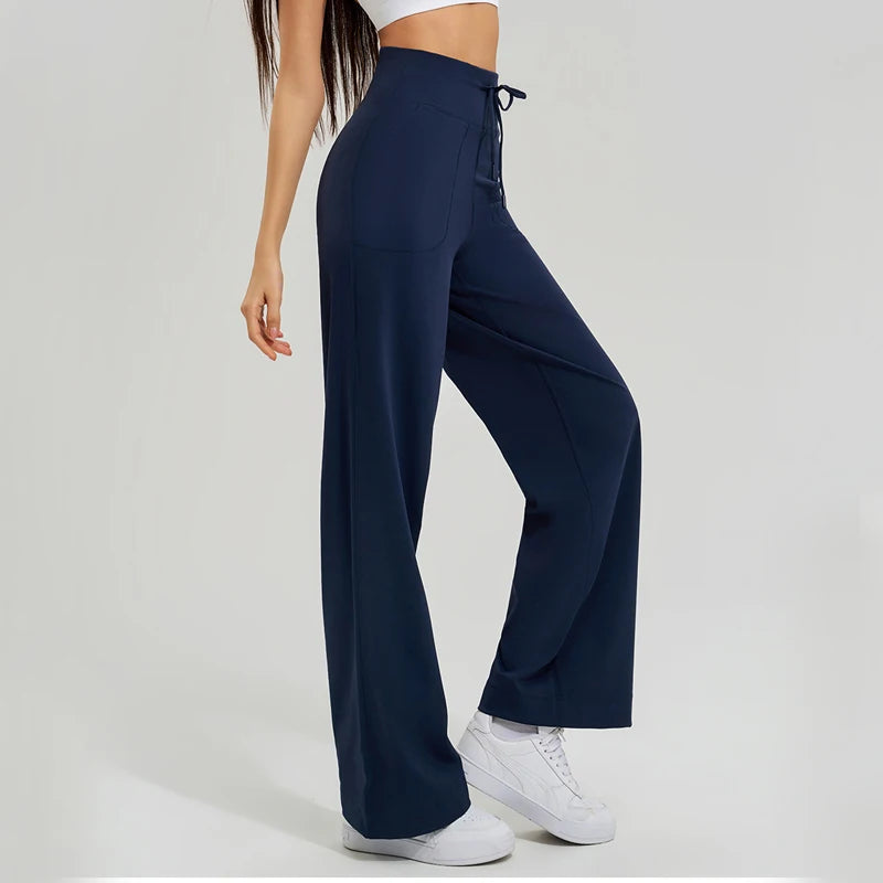 Women High Waist Yoga Pants Solid Color Loose Wide Leg Flared Trousers Breathable Quick Dry Gym Pants Female Workout Clothes