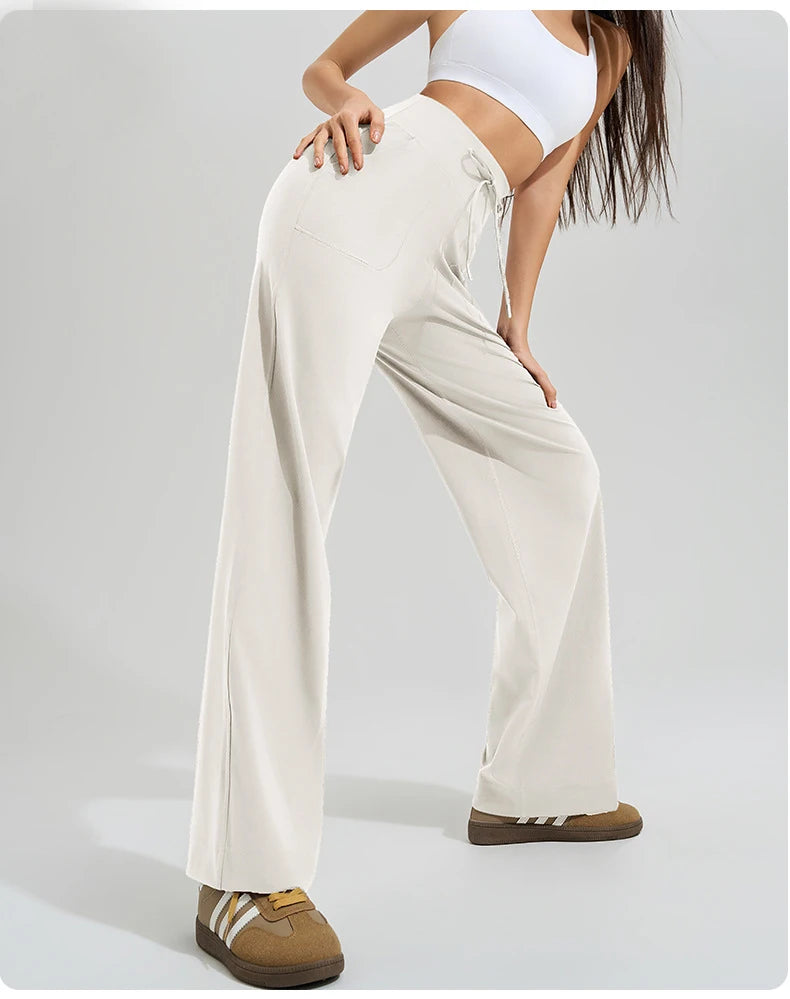 Women High Waist Yoga Pants Solid Color Loose Wide Leg Flared Trousers Breathable Quick Dry Gym Pants Female Workout Clothes