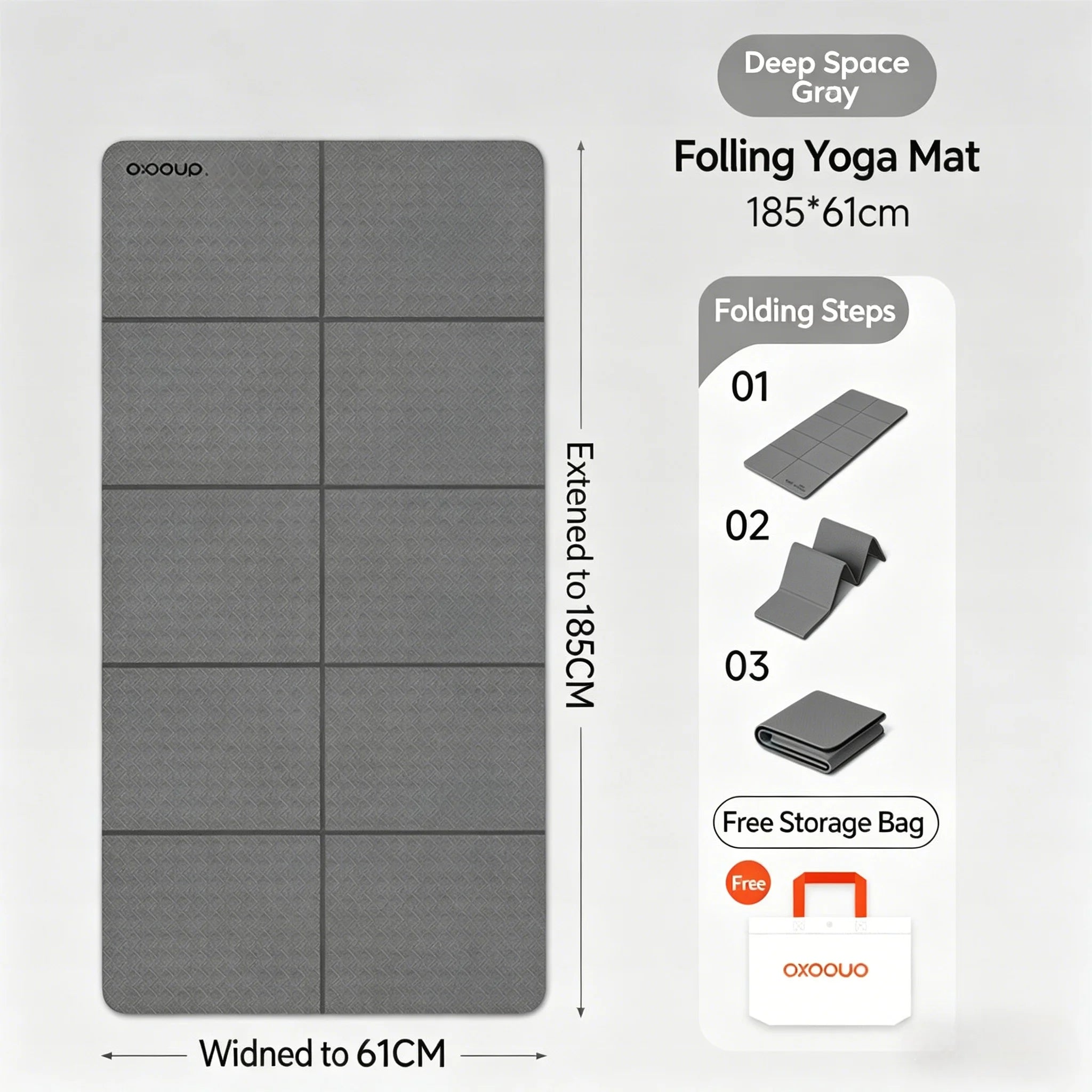 Foldable Tpe Yoga Mat 185× 61cm , Double-Sided Non-Slip, Eco-Friendly and Odor-Free, Portable Fitness Mat, Suitable for Yoga, Pilates, and Floor Training, Lightweight and Easy to Carry, Comes with a Storage Bag