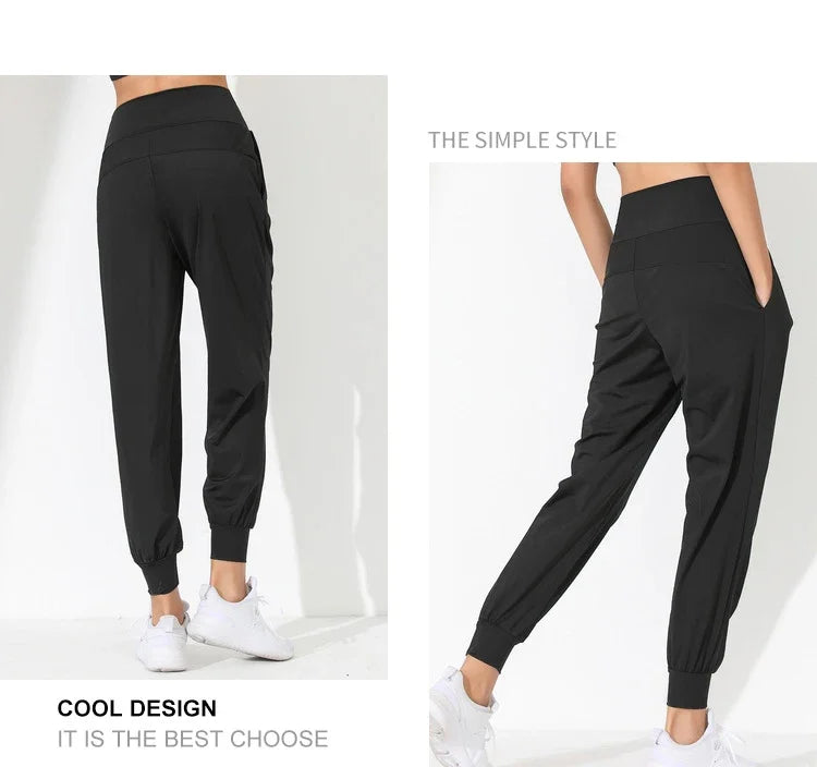 Yoga Pants Loose Slim Quick-Dry Yoga Pants Pleated Hem Bound Running Fitness Capris Pockets Jogging Pants Woman