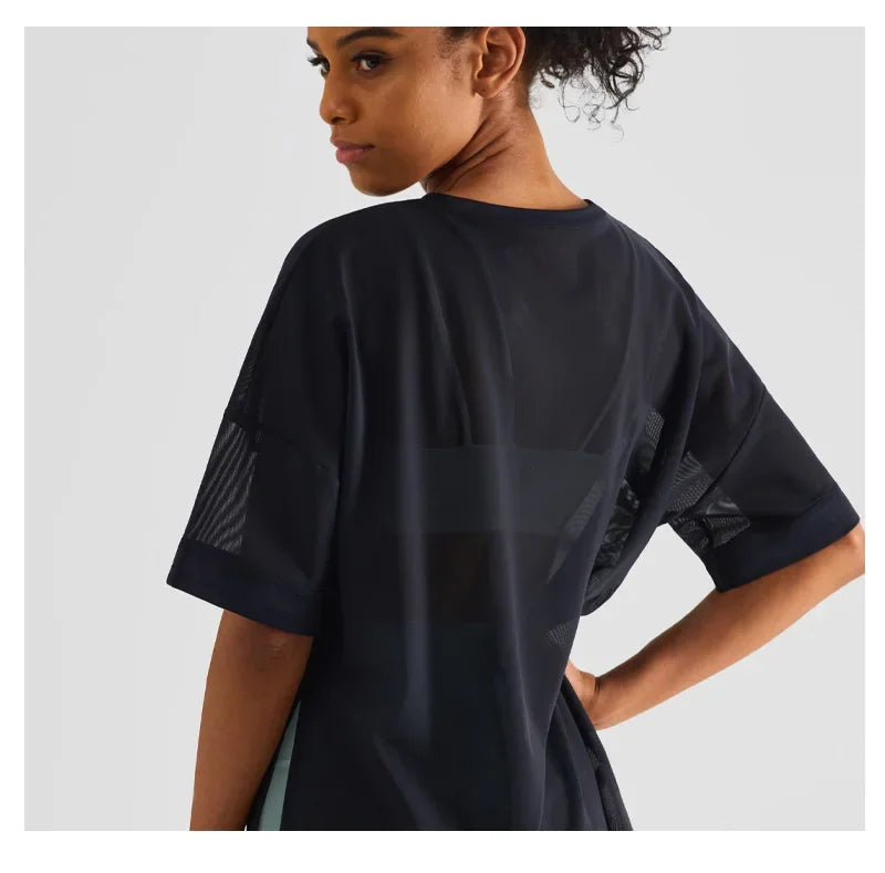 Yoga Sport Shirt Quick Drying Yoga Blouse Fitness Mesh Stitched Casual Sports Top Summer Short Sleeve Sport T-Shirt For Women