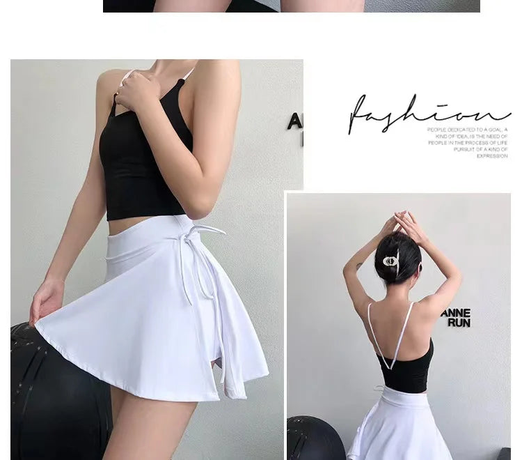 Sports Yoga Skirt Badminton Tennis Skirt Quick Dry Skirt Quick Drying Side Slit Strap Skirt Pants Outer Skirt Suit Clothing Pant