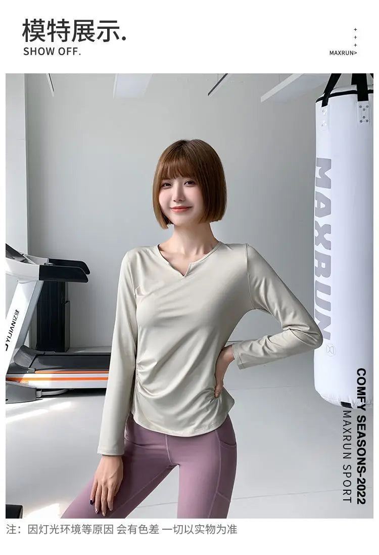 Sports Tops for Women in Spring and Autumn Slim V-neck High-elastic Yoga Tops for High-end Fitness Long Sleeves