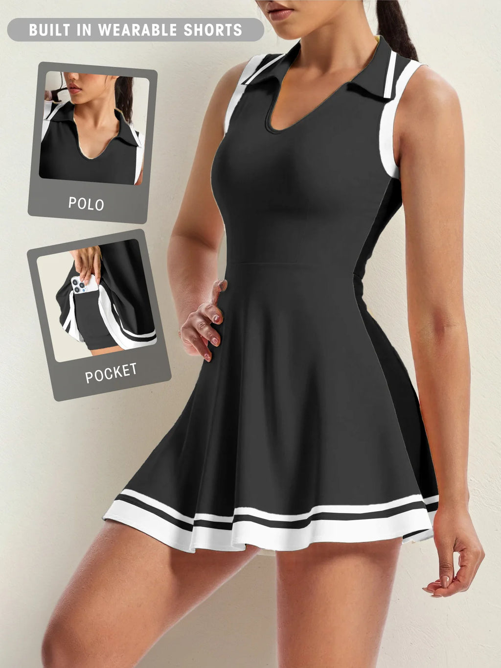 Tennis Dress with Shorts Pocket Woman Polo Collar Workout Active Golf Pickleball Clothes Breathable Casual Badminton Street
