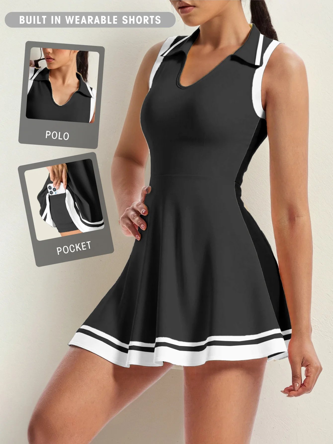 Tennis Dress with Shorts Pocket Woman Polo Collar Workout Active Golf Pickleball Clothes Breathable Casual Badminton Street
