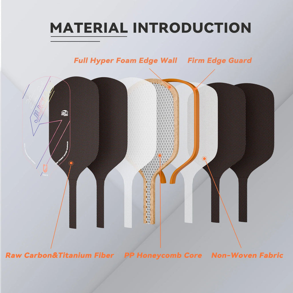 JUCIAO T-Titanium Pickleball Paddle Carbon Fiber Pickleballs For Spin And Control Foam  Injected Edges Thermoformed Pickleball