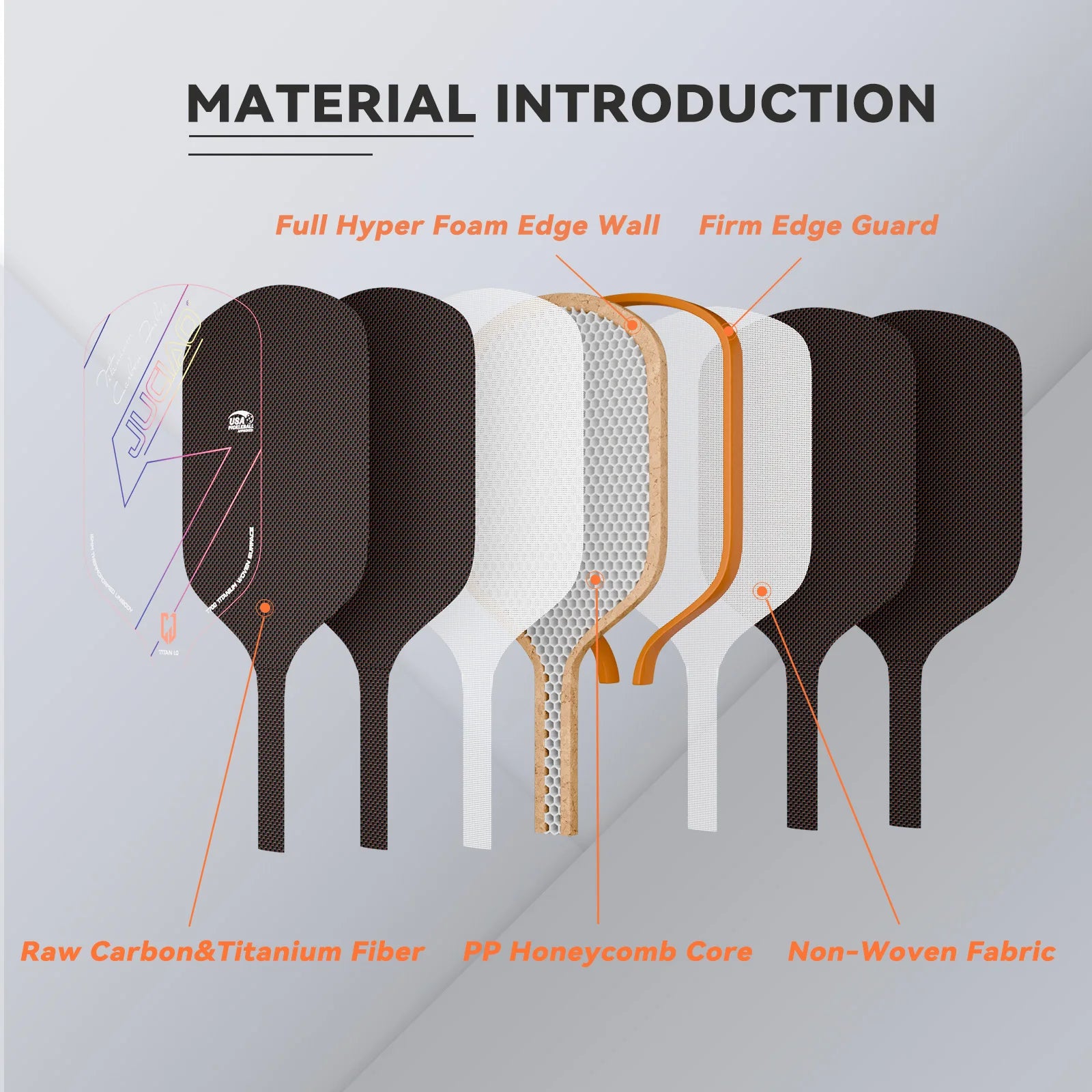 JUCIAO T-Titanium Pickleball Paddle Carbon Fiber Pickleballs For Spin And Control Foam  Injected Edges Thermoformed Pickleball