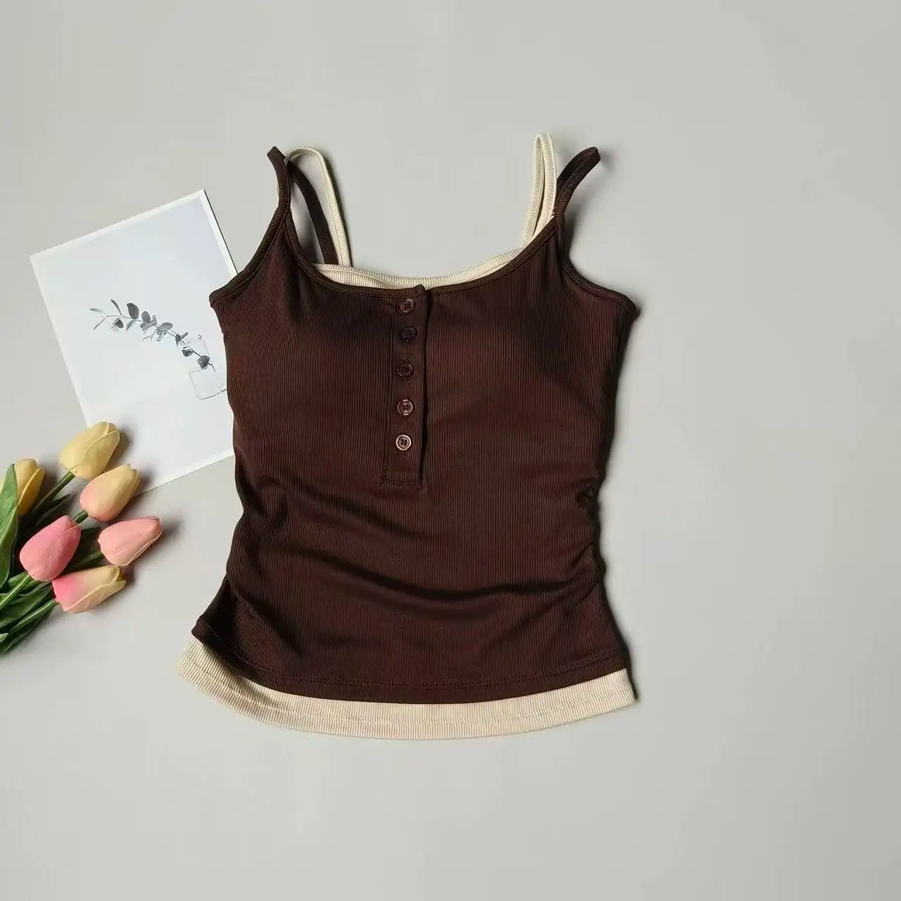Yoga Tank Top, One-piece Mock Two-piece Sports Tank Top With Push-up Bra Pads, Breathable Quick-Drying Workout Fitness Wear