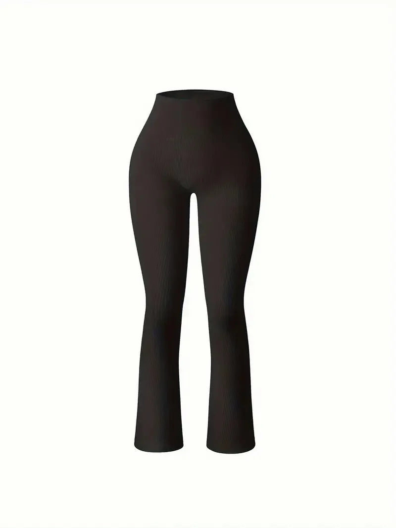 Solid Color Threaded Stretch Yoga Pants Women's High Waisted Flared Yoga Pants Comfortable Fitness and Running Athletic Casual
