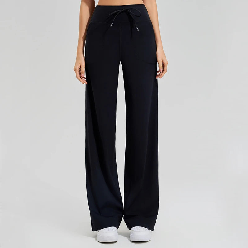Women High Waist Yoga Pants Solid Color Loose Wide Leg Flared Trousers Breathable Quick Dry Gym Pants Female Workout Clothes