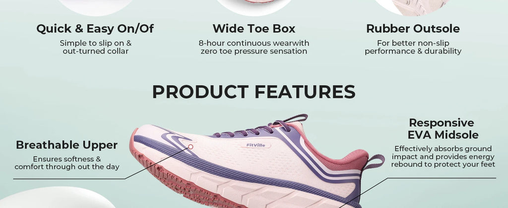 Fittington Women's Sports Shoes Wide Women Sneakers Non-Slip Tennis Walking Running Shoes For Women Swollen Feet Pain Relief
