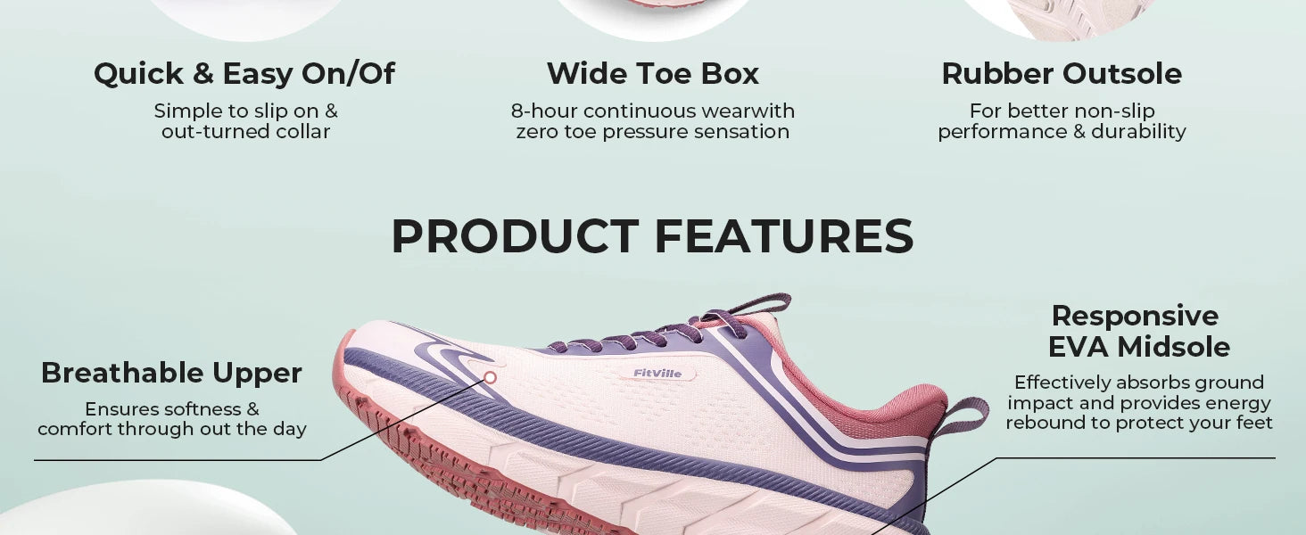 Fittington Women's Sports Shoes Wide Women Sneakers Non-Slip Tennis Walking Running Shoes For Women Swollen Feet Pain Relief
