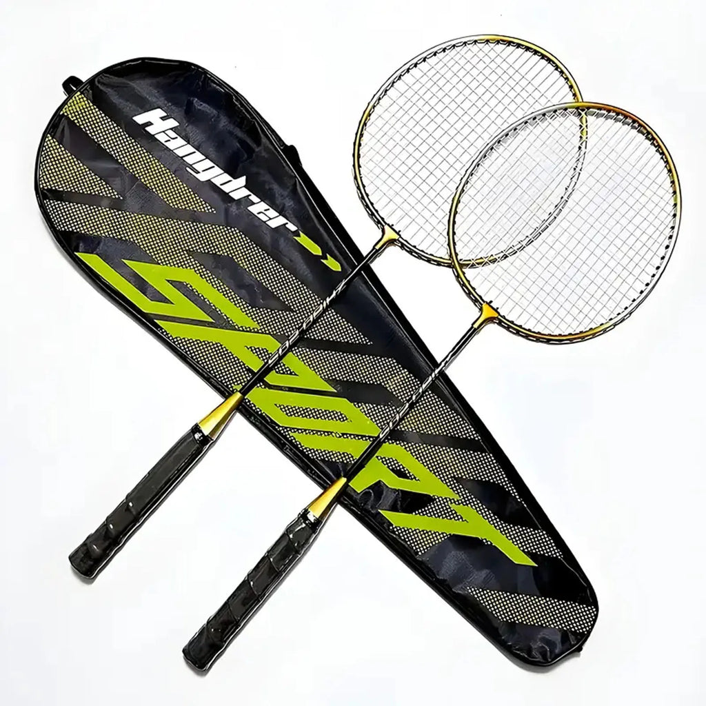 1 Set (2 Rackets + 3 Nylon Badminton Shuttlecocks + 1 Storage Bag) 205 Black Gold Split Badminton Racket, Lightweight and Durable, Sports Nylon Mesh Iron Alloy Split Double Racket