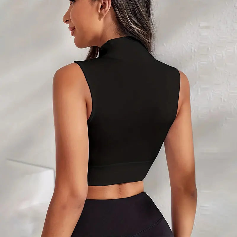 Women's Seamless Tight Breathable Yoga Tank Top Zipper Outer Wear Running Shockproof Sleeveless Sports Fitness Tank Top