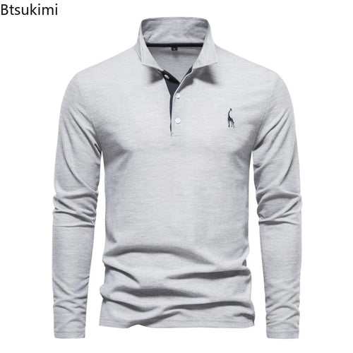 2026 New Polo T-shirts for Men High Grade Embroidery Solid Long Sleeve Golf Polo Shirts Spring Autumn Social Business Male Tops