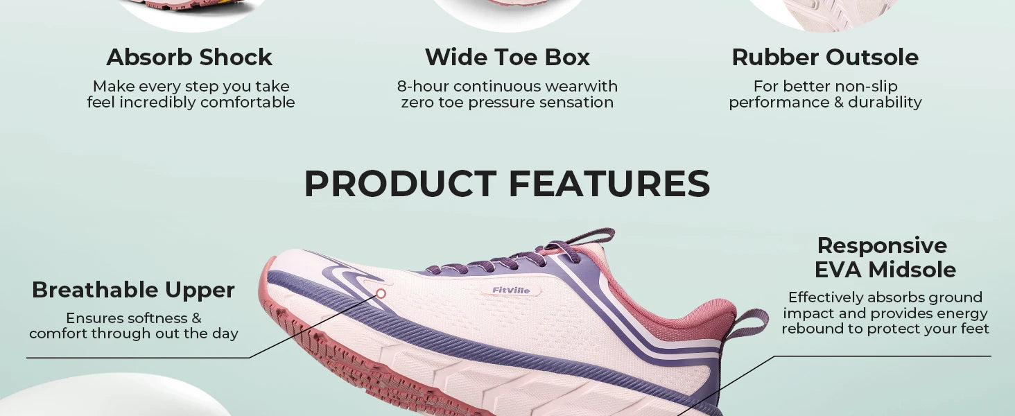 Fittington Women's Sports Shoes Wide Women Sneakers Non-Slip Tennis Walking Running Shoes For Women Swollen Feet Pain Relief