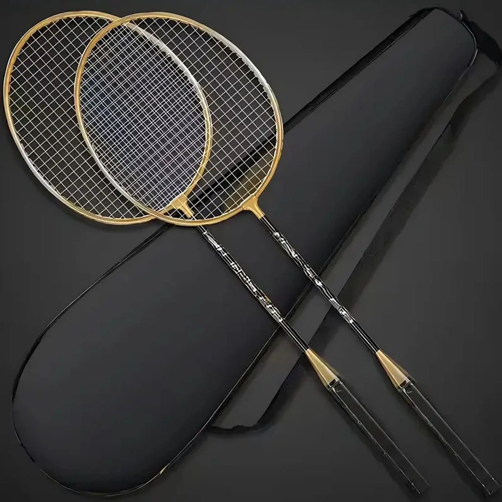 1 Set (2 Rackets + 3 Nylon Badminton Shuttlecocks + 1 Storage Bag) 205 Black Gold Split Badminton Racket, Lightweight and Durable, Sports Nylon Mesh Iron Alloy Split Double Racket