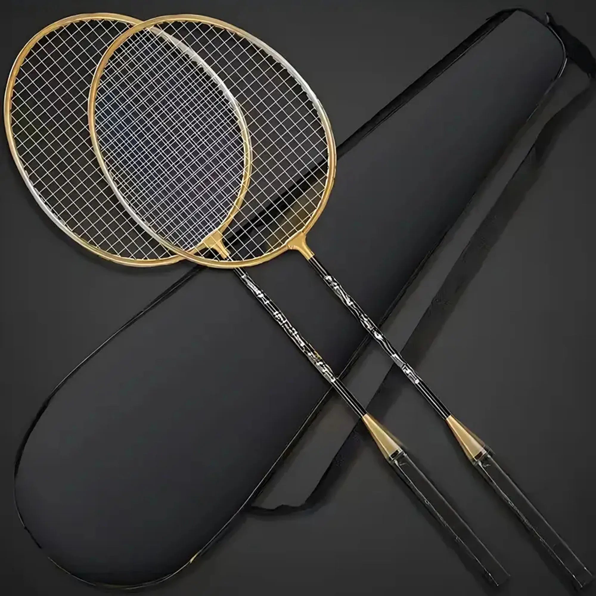 1 Set (2 Rackets + 3 Nylon Badminton Shuttlecocks + 1 Storage Bag) 205 Black Gold Split Badminton Racket, Lightweight and Durable, Sports Nylon Mesh Iron Alloy Split Double Racket