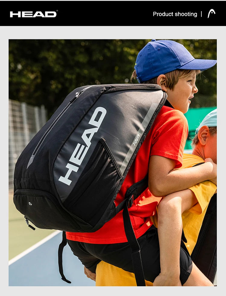 HEAD TOUR TEAM Series Original Tennis Backpack 1-2Pack Tennis Racket Bag Padel Beach Shoulder Racquet Bag With Shoes Space 25L
