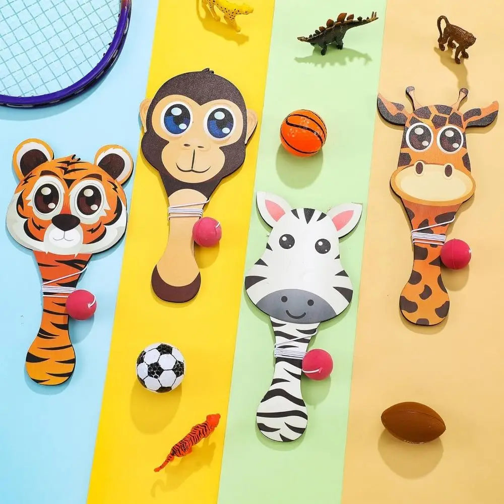 4Pcs Portable Kids Racket Ball Set Retro Wooden Paddles Paddle Ball Game Elastic String Psychedelic Wooden Paddles with Ball