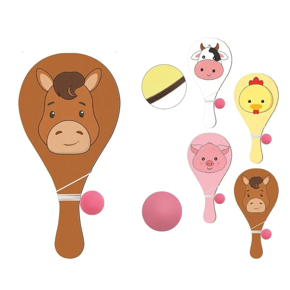 4Pcs Portable Kids Racket Ball Set Retro Wooden Paddles Paddle Ball Game Elastic String Psychedelic Wooden Paddles with Ball