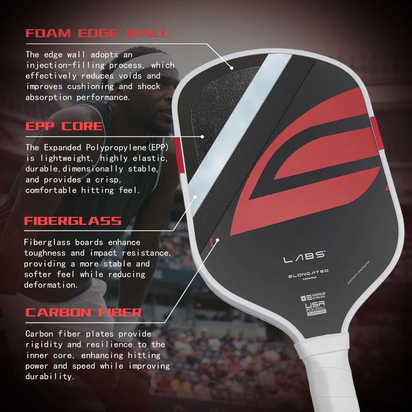 Boomstick  T700 Pickleball Paddle 16mm Thickness Pro EPP+EVA Foam TPU Edging Super Durable Training Custom LOGO Available