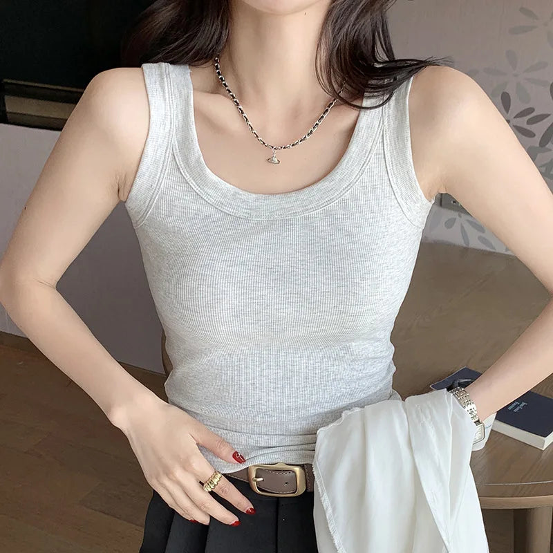 Women Tank Tops 2026 High Strecth Knitted Bottoming Shirt Soft Korean Fashion Undershirt Inner Wear Casual Ladies Tank Tops