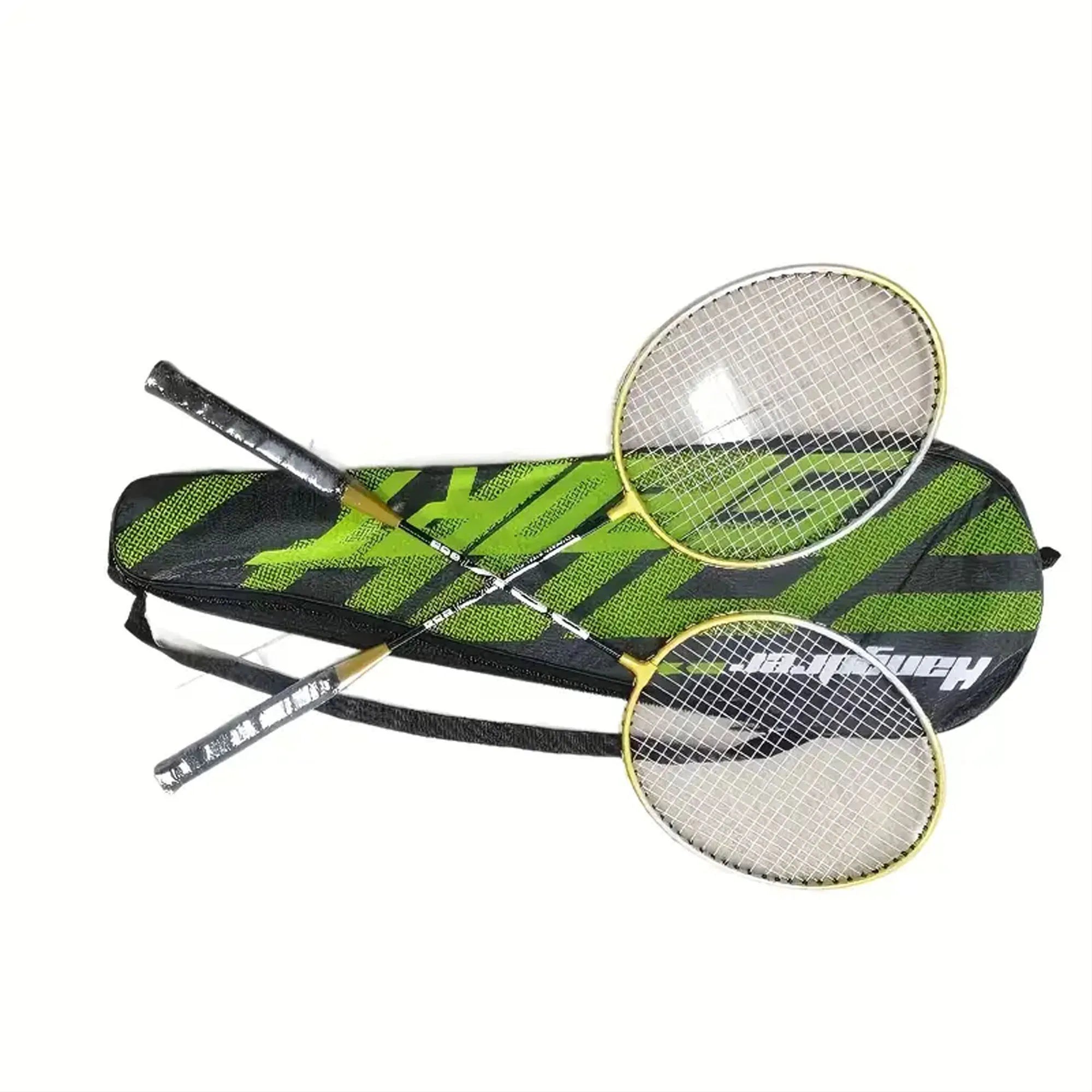 1 Set (2 Rackets + 3 Nylon Badminton Shuttlecocks + 1 Storage Bag) 205 Black Gold Split Badminton Racket, Lightweight and Durable, Sports Nylon Mesh Iron Alloy Split Double Racket