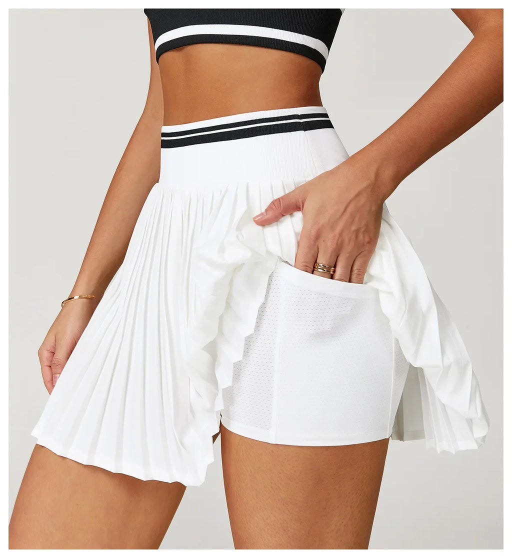 Summer Anti-Glare Tennis Skirts A-line Pleated Yoga Shorts Skirts Women High Waist Sports Fitness Skirt Gym Workout Sportswear