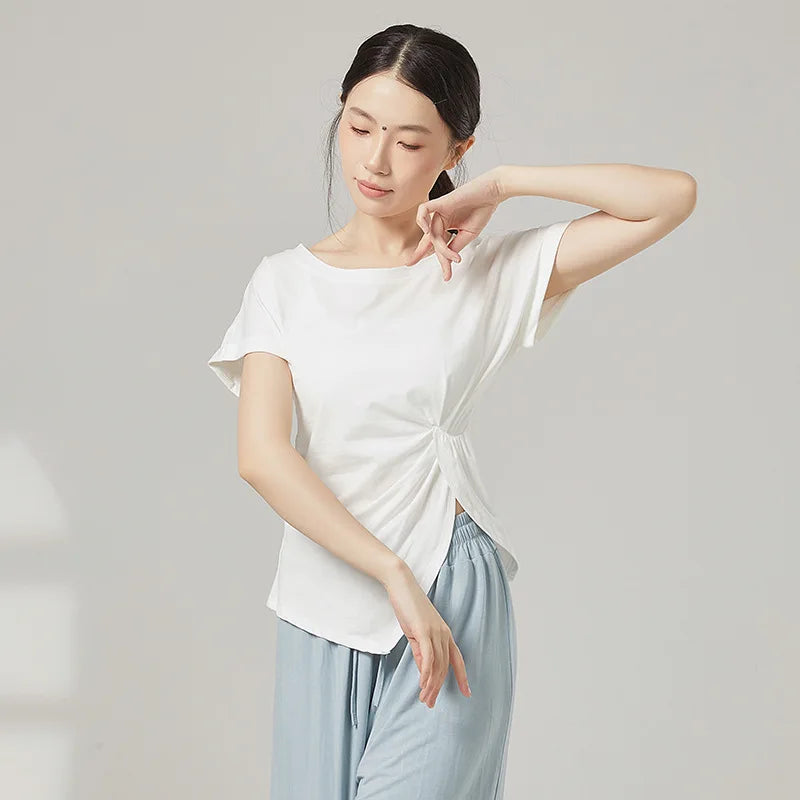 Cotton Yoga Top For Women Short Sleeve Breathable Soft Gym Fitness Top Classical Dance t-Shirt Modern Dance Running Active Wear