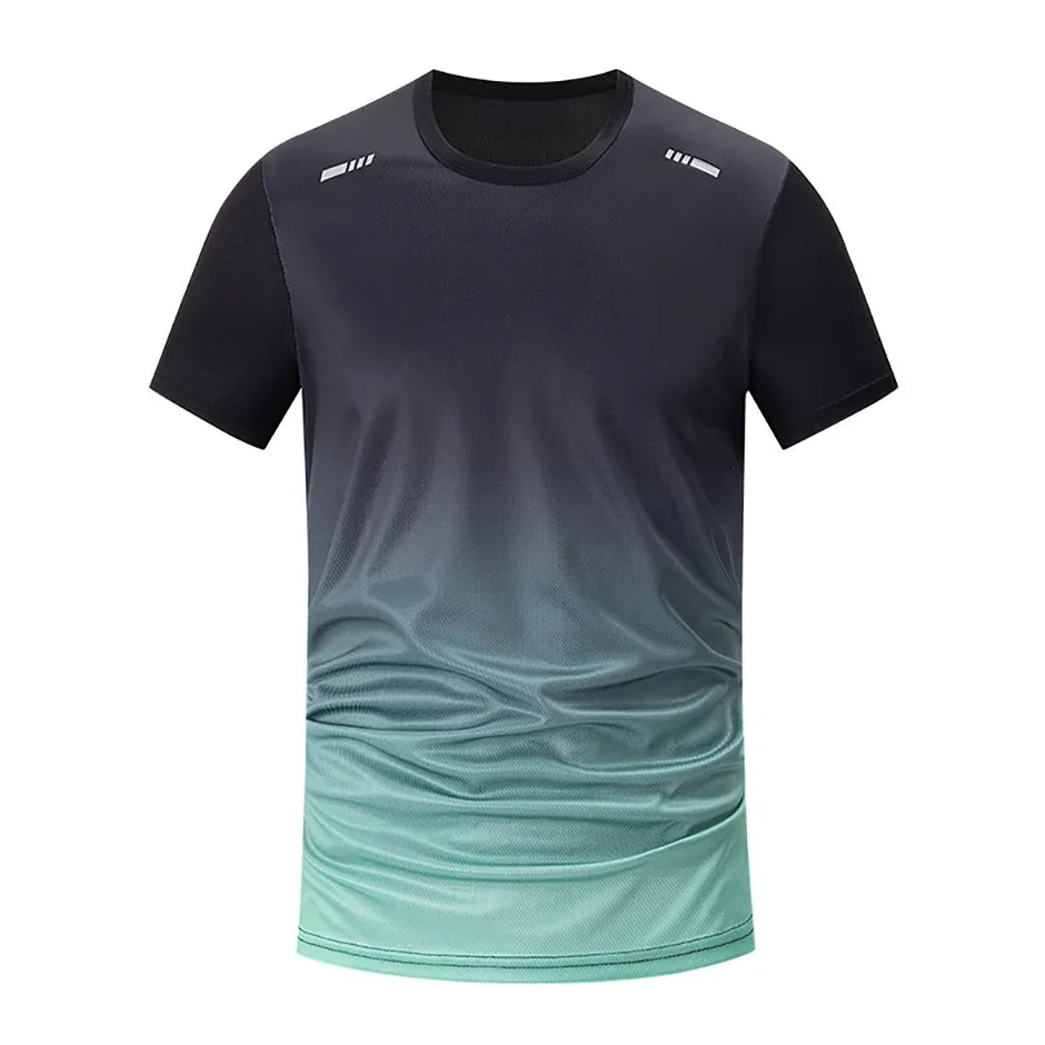 Men's T-Shirts Sports Fitness Sportswear Quick-Drying Gradient Short Sleeve Tops Outdoor Basketball Training Running Men Clothes