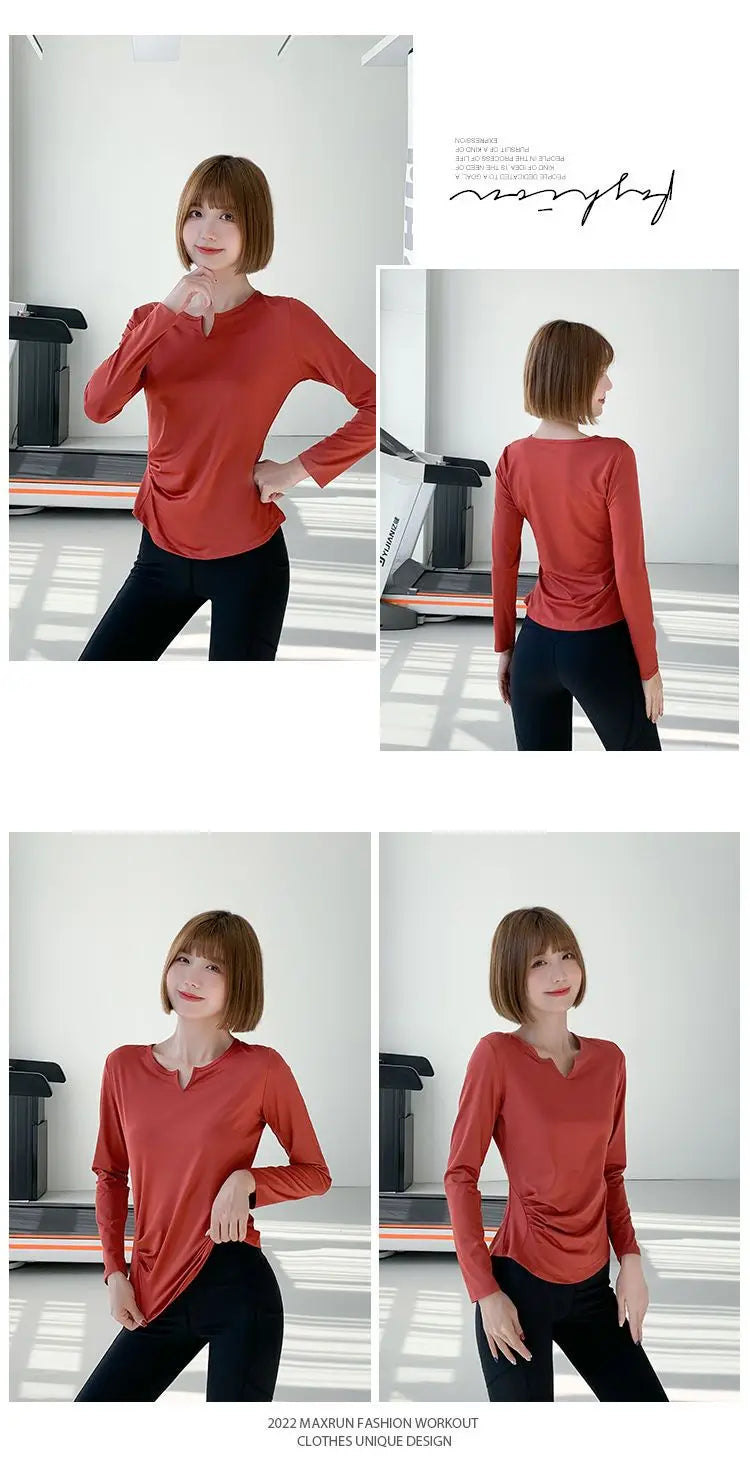Sports Tops for Women in Spring and Autumn Slim V-neck High-elastic Yoga Tops for High-end Fitness Long Sleeves