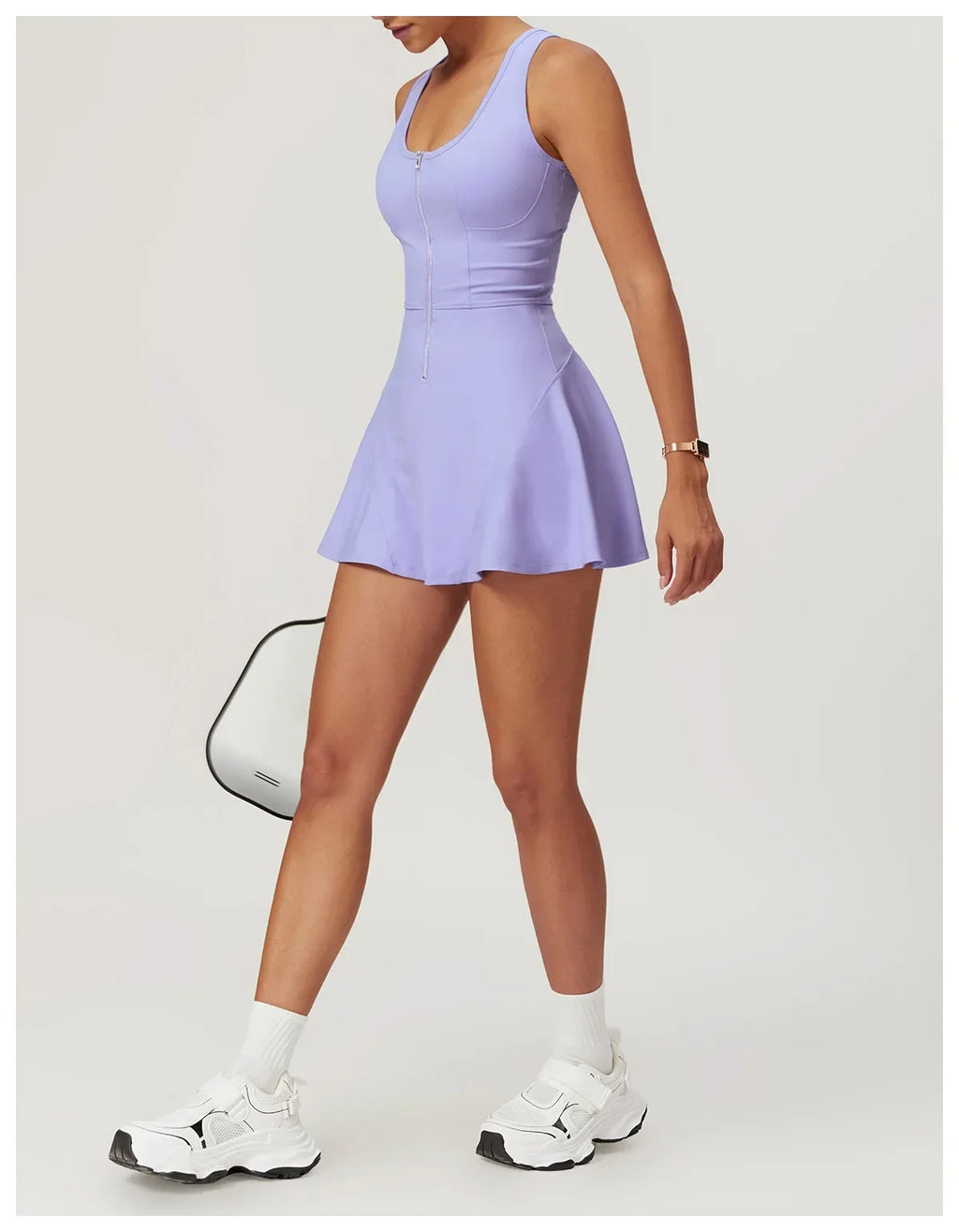 Women Tennis Dress with Short Zipper Anti emptied Stretchy Sports Skirt Wear for Fitness Gym Yoga Golf Badminton Clothing Set