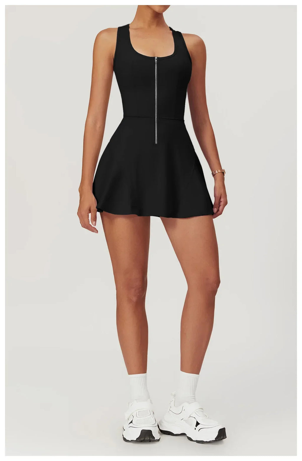Women Tennis Dress with Short Zipper Anti emptied Stretchy Sports Skirt Wear for Fitness Gym Yoga Golf Badminton Clothing Set