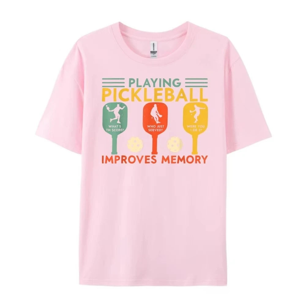 2026 New Playing Pickleball Improves Memory Funny Pickleball Player Graphic T-shirt Men Women Humor Vintage T-shirts Men's Tee