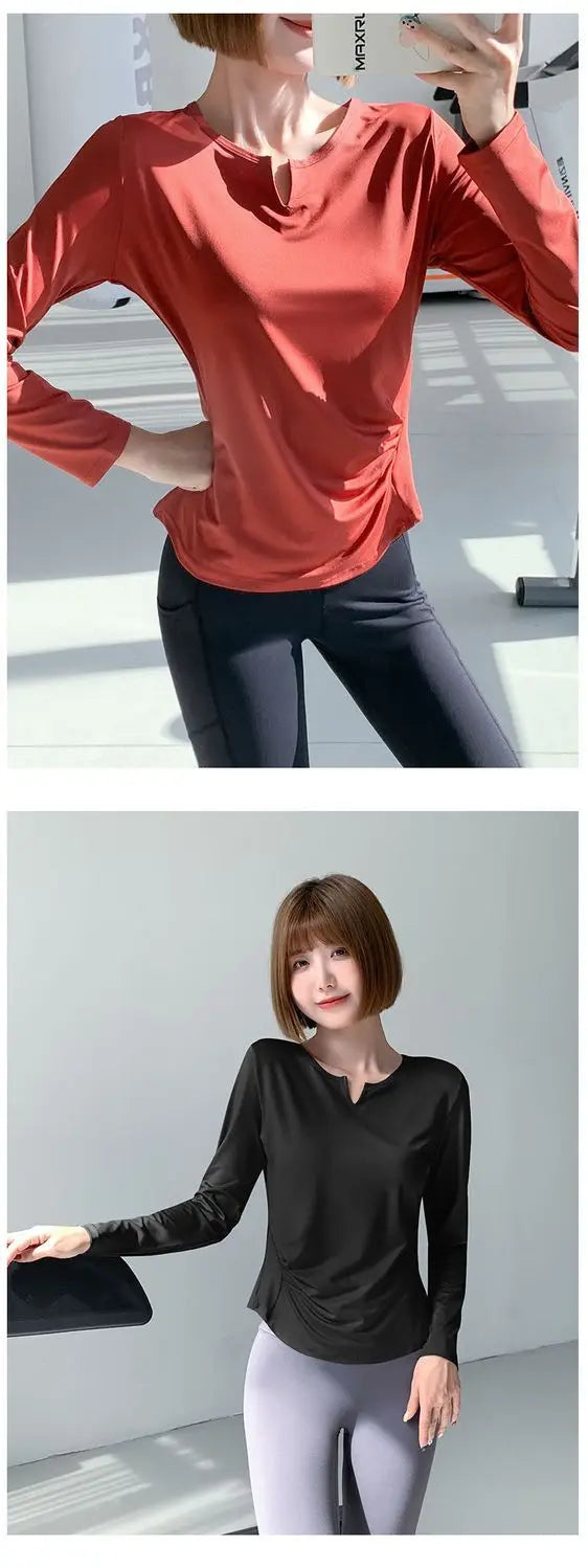 Sports Tops for Women in Spring and Autumn Slim V-neck High-elastic Yoga Tops for High-end Fitness Long Sleeves