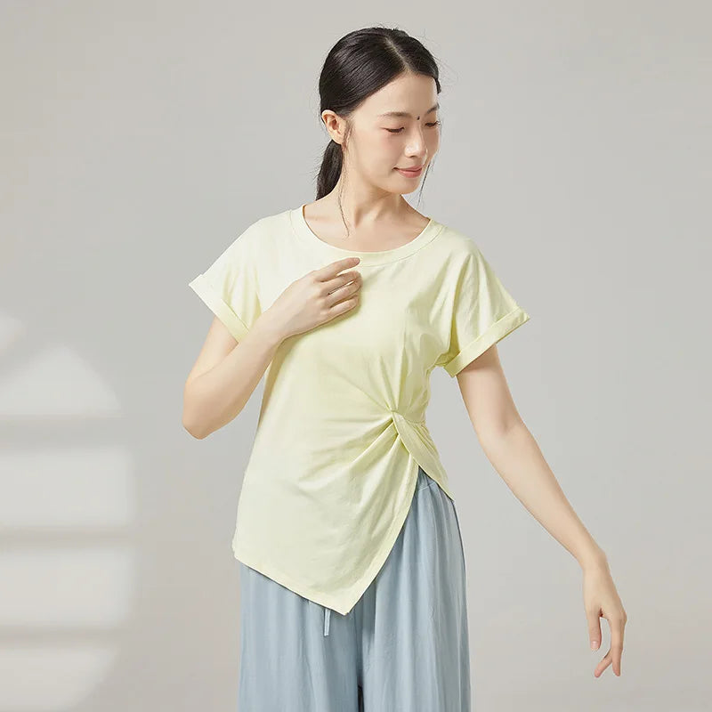 Cotton Yoga Top For Women Short Sleeve Breathable Soft Gym Fitness Top Classical Dance t-Shirt Modern Dance Running Active Wear