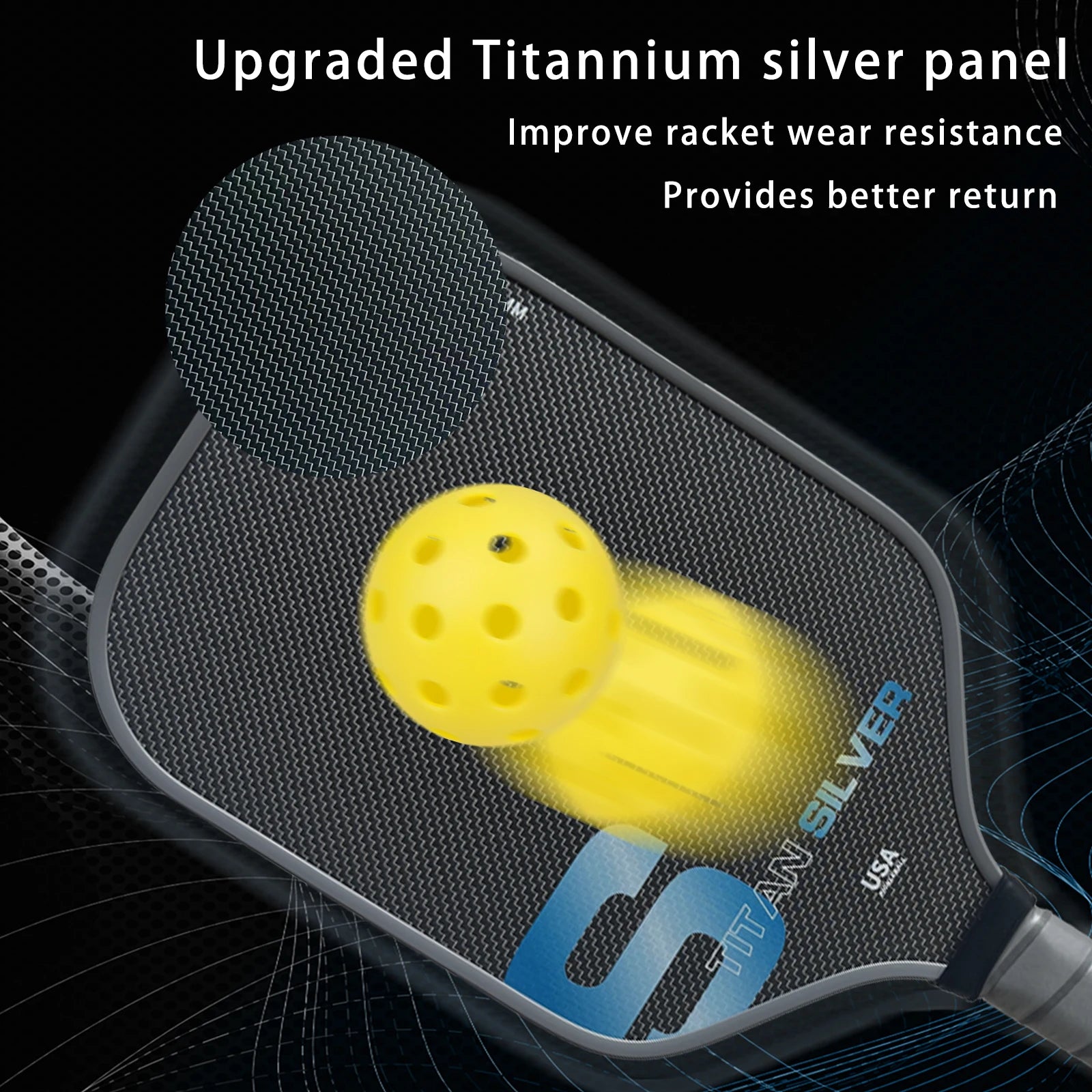 Titanium Silver Thread T700 Carbon Fiber Pickleball Paddle with Large Sweet Spot High Friction Extended Handle Offensive Type