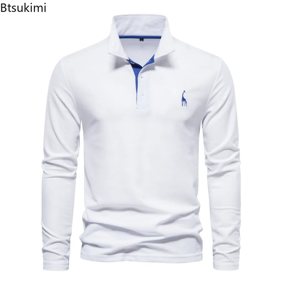 2026 New Polo T-shirts for Men High Grade Embroidery Solid Long Sleeve Golf Polo Shirts Spring Autumn Social Business Male Tops