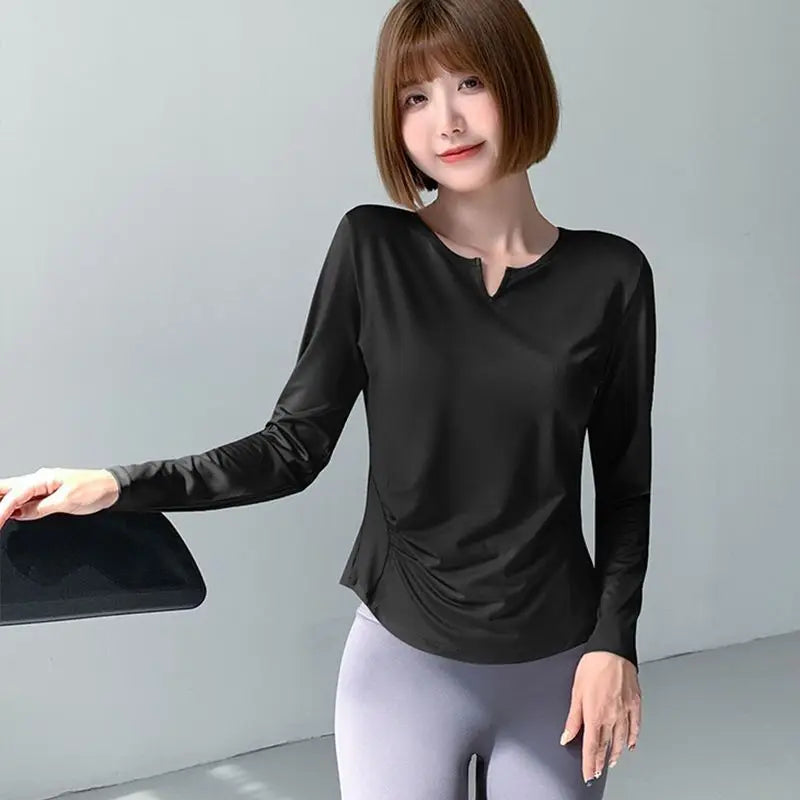 Sports Tops for Women in Spring and Autumn Slim V-neck High-elastic Yoga Tops for High-end Fitness Long Sleeves