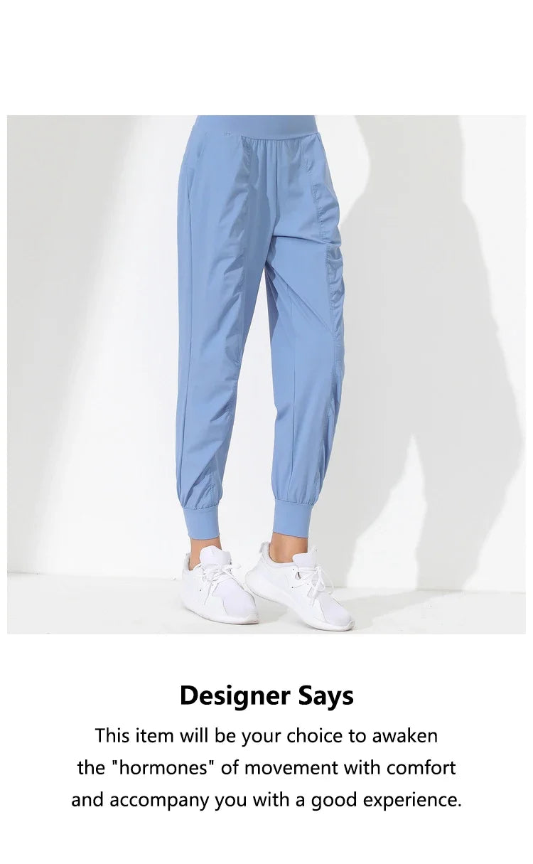 Yoga Pants Loose Slim Quick-Dry Yoga Pants Pleated Hem Bound Running Fitness Capris Pockets Jogging Pants Woman