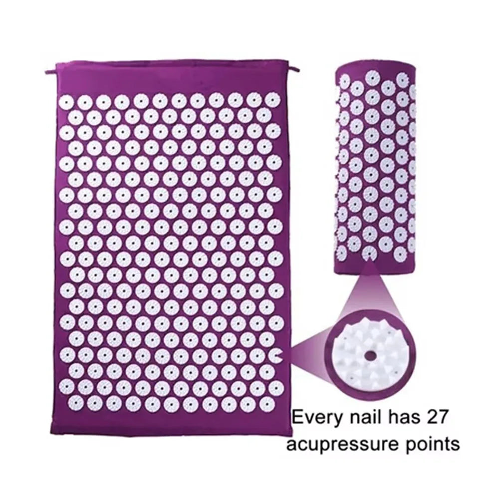 Massager pillow, massage mat for Yoga acupressure relieves pain stress, back, body pain, tip mat, acupuncture mat and pillow set
