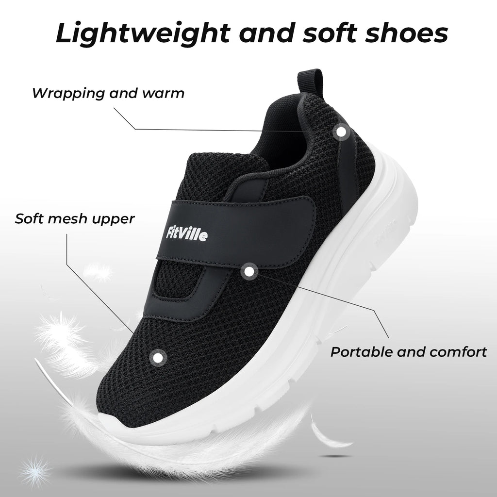 FitVille Women's Shoes Wide Diabetes Shoes Adjustable Strap for Swollen Feet Slip on Walking Lightweight Comfortable Sneakers