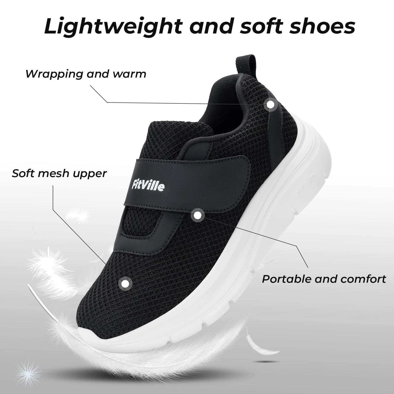FitVille Women's Shoes Wide Diabetes Shoes Adjustable Strap for Swollen Feet Slip on Walking Lightweight Comfortable Sneakers