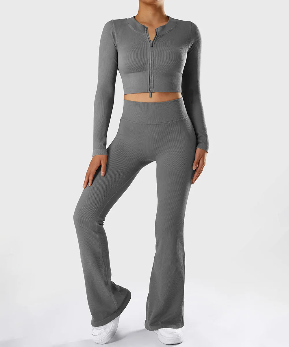 Yoga Shirt Woman Autumn Winter Ribbed Long Sleeve Sports Top Running Training Fitness Top Shockproof Zipper Yoga Tops Women