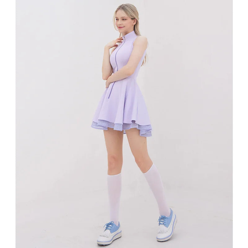 Polo Shirt Tennis Dress Chest Pads Shorts Soft High Stretchy Fitness Skorts Tummy Control Yoga Skirts Gym Clothing Activewear
