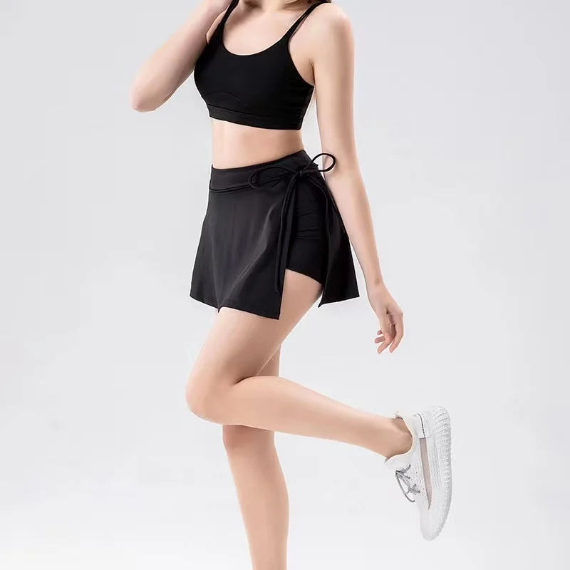 Sports Yoga Skirt Badminton Tennis Skirt Quick Dry Skirt Quick Drying Side Slit Strap Skirt Pants Outer Skirt Suit Clothing Pant