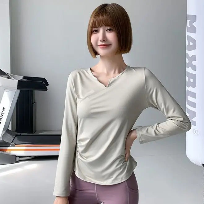 Sports Tops for Women in Spring and Autumn Slim V-neck High-elastic Yoga Tops for High-end Fitness Long Sleeves
